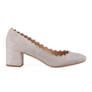 Chloe Suede Scalloped Lauren Pumps Elephant Grey